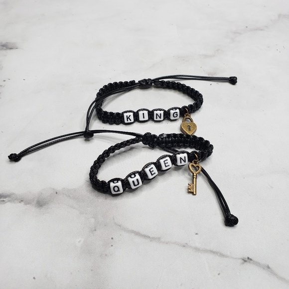 King & Queen braided bracelets with beads - Picture 1 of 3